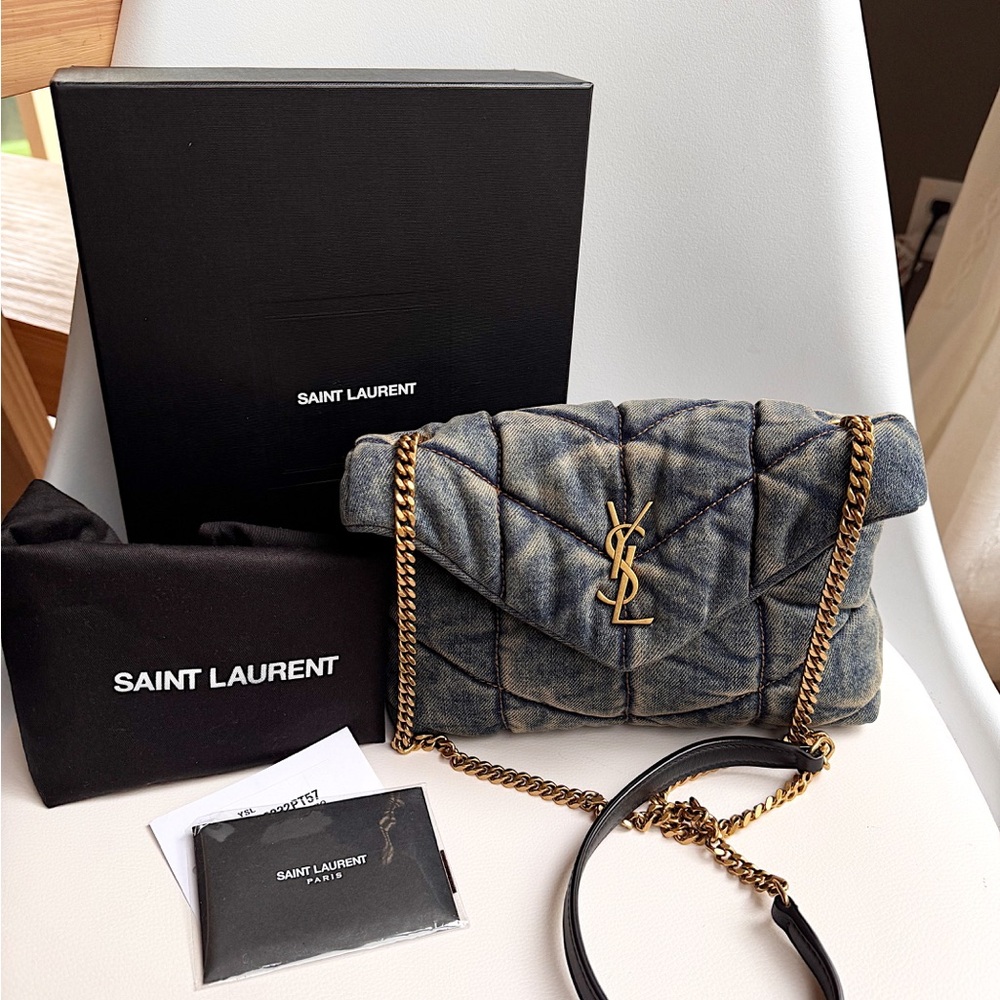 SOLD❌Saint Laurent Puffer Toy Lou Bag in Denim Cassandre Logo crossbody blue - Picture 11 of 11